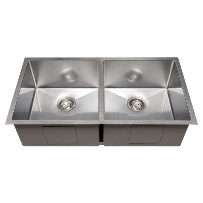 ZLINE Anton 36" Undermount Double Bowl Sink in DuraSnow® Stainless Steel (SR50D-36S) showcasing dual sink design.