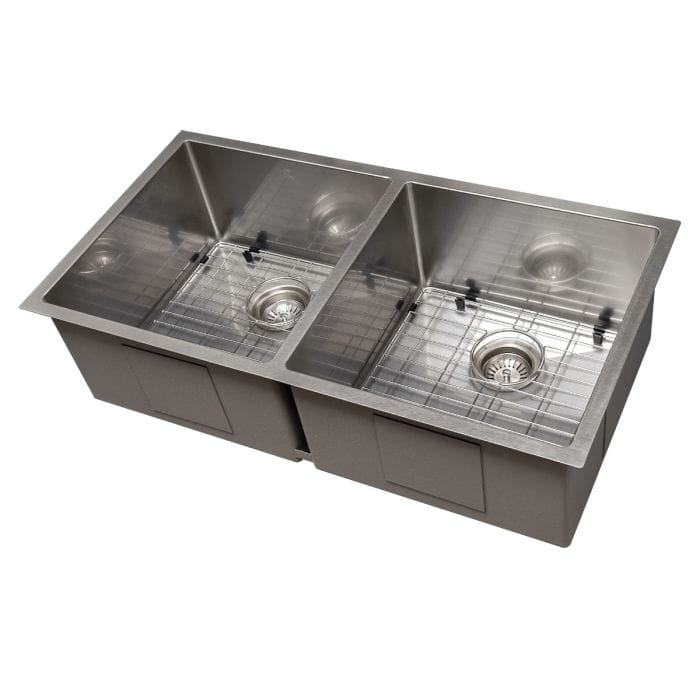 ZLINE Anton 36" Undermount Double Bowl Sink in DuraSnow® Stainless Steel (SR50D-36S) showcasing its sleek design.