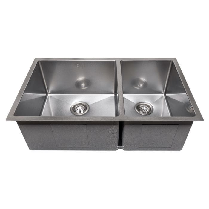 ZLINE Chamonix 33" Undermount Double Bowl Sink in DuraSnow® Stainless Steel (SR60D-33S) view from above.