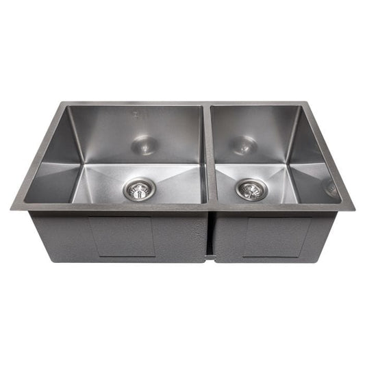 ZLINE Chamonix 33" Undermount Double Bowl Sink in DuraSnow® Stainless Steel (SR60D-33S) view from above.
