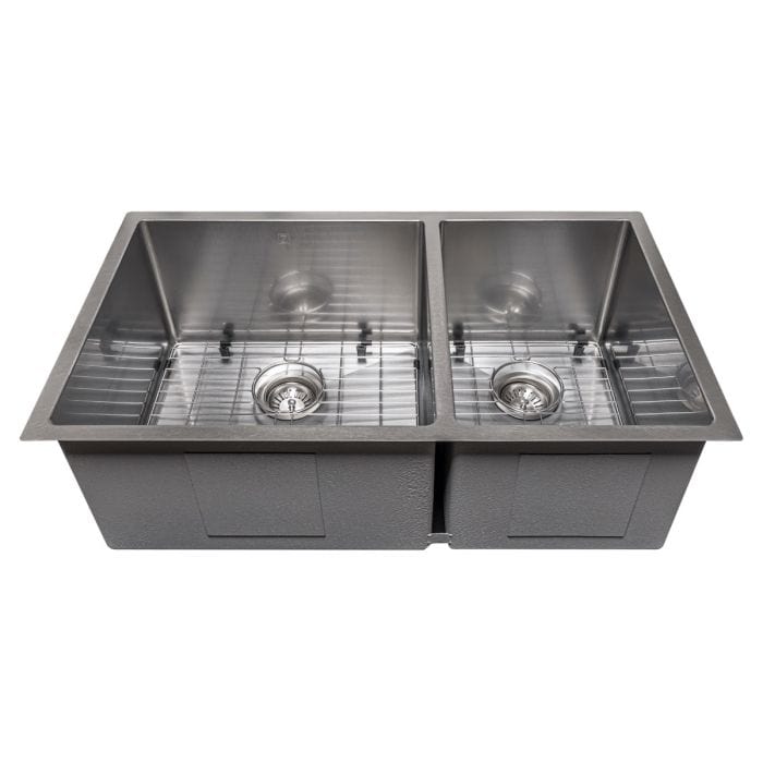 ZLINE Chamonix 33" Undermount Double Bowl Sink in DuraSnow® Stainless Steel (SR60D-33S) top view with dual bowls.