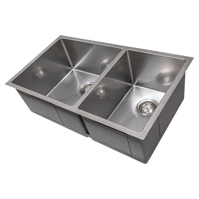 ZLINE Chamonix 33" Undermount Double Bowl Sink in DuraSnow® Stainless Steel (SR60D-33S) showcasing dual-bowl design.