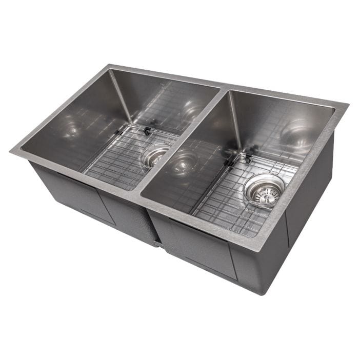 ZLINE Chamonix 33" Undermount Double Bowl Sink in DuraSnow® Stainless Steel (SR60D-33S) showing dual-bowl design.