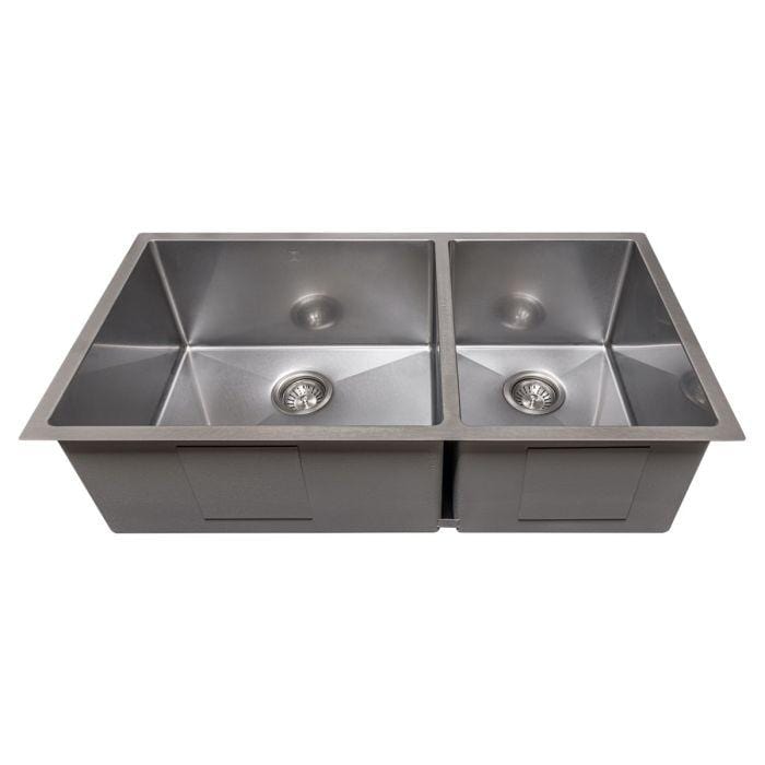 ZLINE Chamonix 36" DuraSnow® Undermount Double Bowl Sink SR60D-36S with dual-bowl functionality.