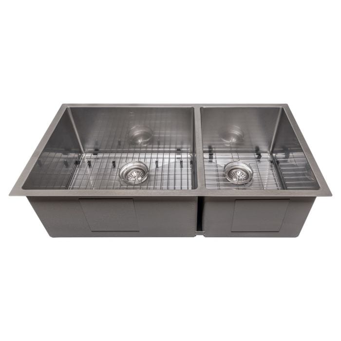 ZLINE Chamonix 36" DuraSnow® Undermount Double Bowl Sink SR60D-36S with dual-bowl functionality.