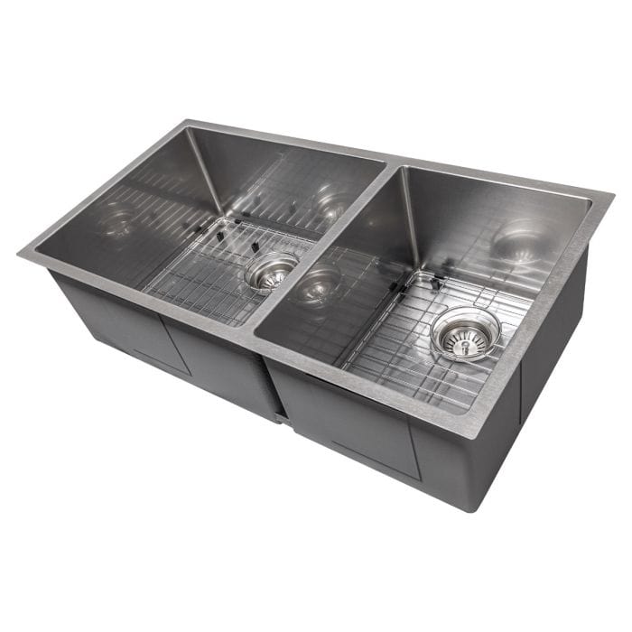 ZLINE Chamonix 36" DuraSnow® Undermount Double Bowl Sink SR60D-36S with dual-bowl functionality for kitchen efficiency.