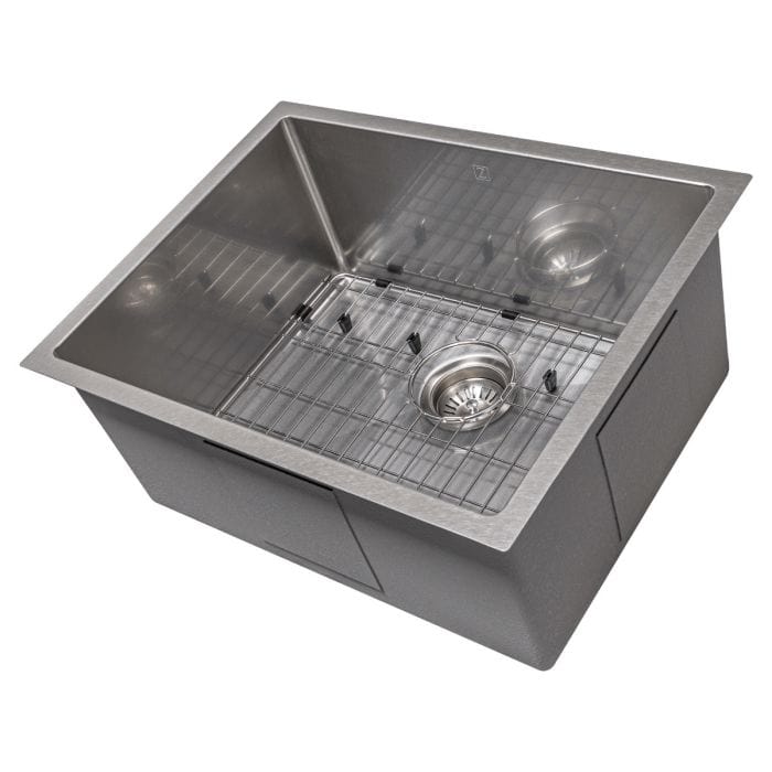 ZLINE Meribel 23" DuraSnow® Undermount Kitchen Sink SRS-23S with stainless steel finish and grid.