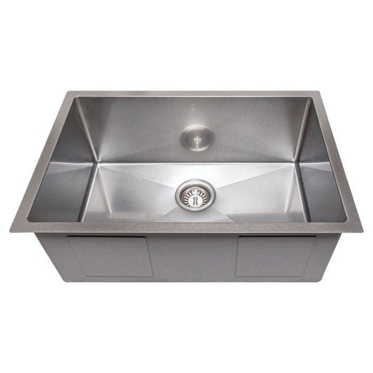 ZLINE Meribel 27" DuraSnow® Undermount Kitchen Sink SRS-27S showing a sleek, stainless steel design with a single bowl.