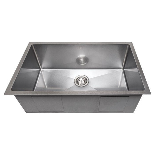 ZLINE Meribel 30" DuraSnow® Undermount Kitchen Sink SRS-30S with stainless steel finish and spacious single bowl design.