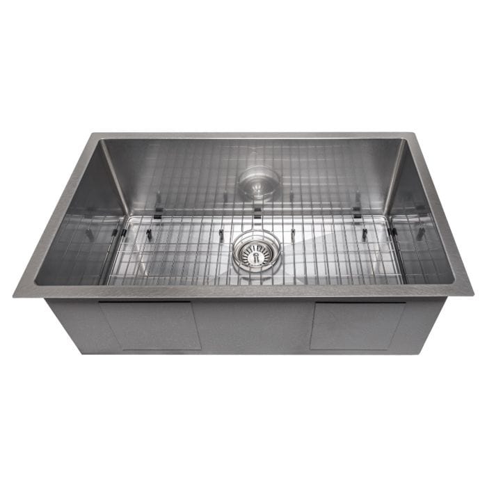 ZLINE Meribel 30" DuraSnow® Undermount Kitchen Sink SRS-30S with single bowl design and stainless steel finish.