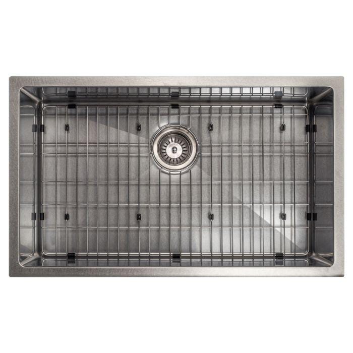 ZLINE Meribel 30" DuraSnow® Undermount Kitchen Sink SRS-30S with grid and drain.