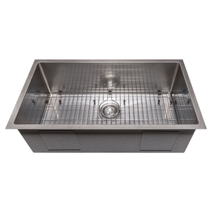ZLINE Meribel 33" DuraSnow® Undermount Kitchen Sink SRS-33S with grid in stainless steel finish.