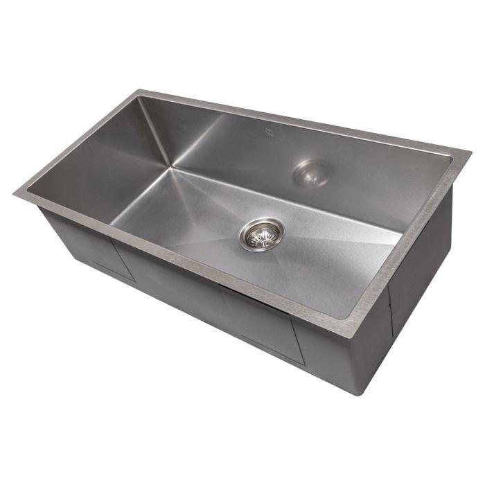 ZLINE Meribel 36" DuraSnow® Undermount Kitchen Sink SRS-36S with stainless steel finish and single bowl design.
