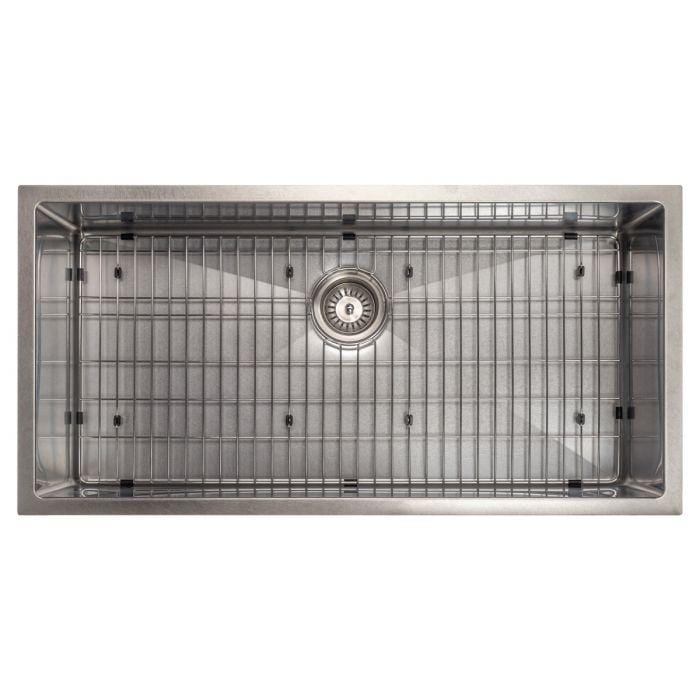 ZLINE Meribel 36" DuraSnow® Undermount Kitchen Sink SRS-36S with grid design and drain.