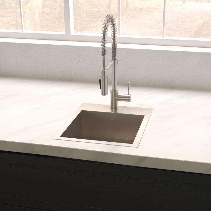 ZLINE Donner 15" DuraSnow® Topmount Bar Sink STS-15S installed in a modern kitchen countertop.