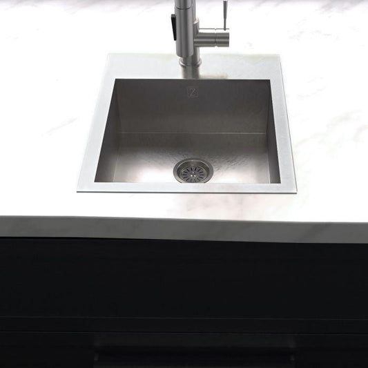 ZLINE Donner 15" DuraSnow® Topmount Bar Sink STS-15S with sleek stainless steel finish and modern design.