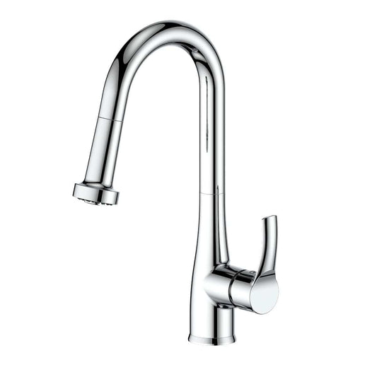 ZLINE Dali Kitchen Faucet in Chrome with ergonomic design and ceramic disc cartridge technology.