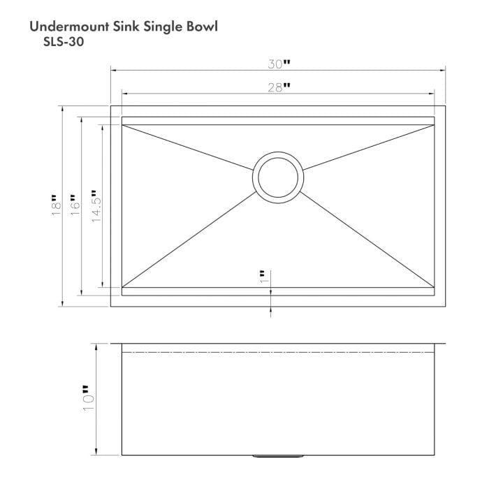 ZLINE Garmisch 30" Undermount Single Bowl Sink in Stainless Steel with Accessories (SLS-30)